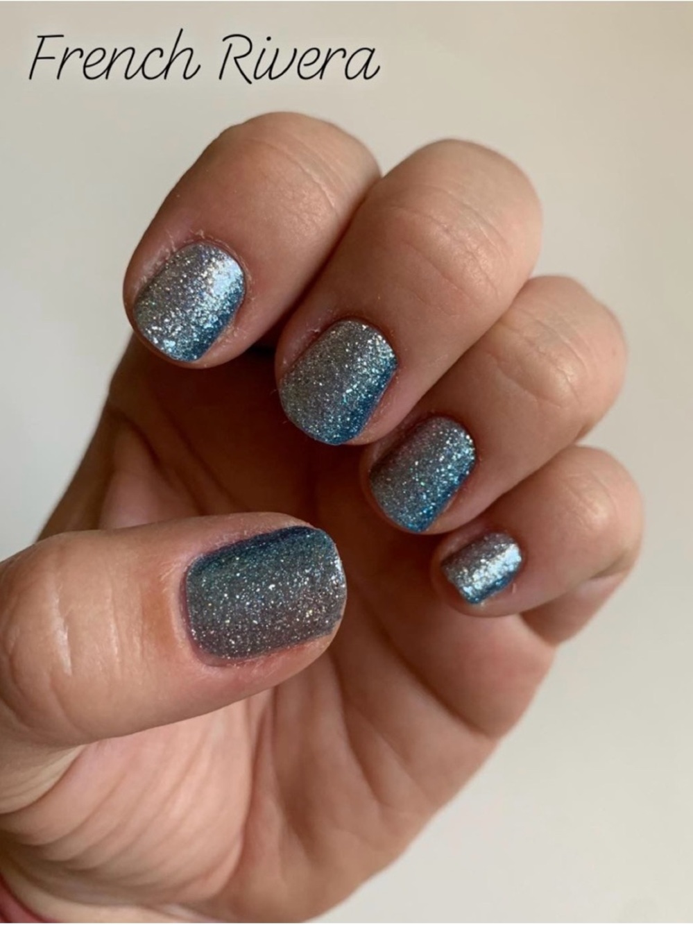 Color Street French Rivera Blue Silver Glitter Nail Strips